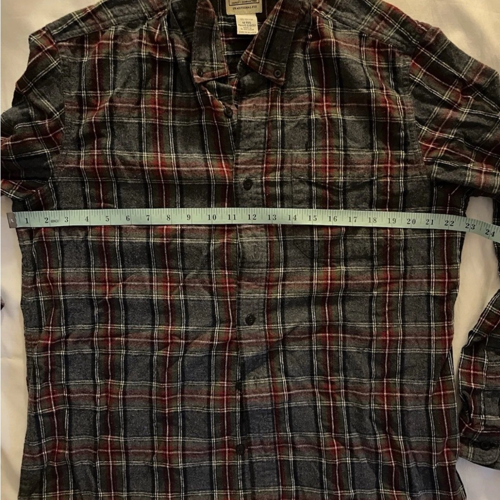 L.L. Bean Gray and Red Plaid Flannel shirt. Size medium - Picture 9 of 9